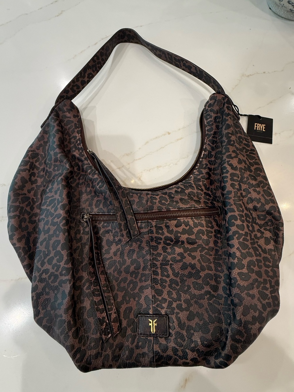 Frye leather leopard print hobo bag , NWT